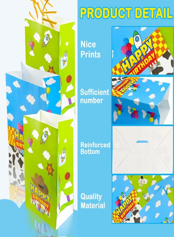 CHENRINDECO 32Pcs Cartoon Story Theme Gift Paper Bags with Stickers, Blue Sky White Clouds Small Rocket Party Candy Bags, Suitable for Toy-Themed Party Supplies - Image 4